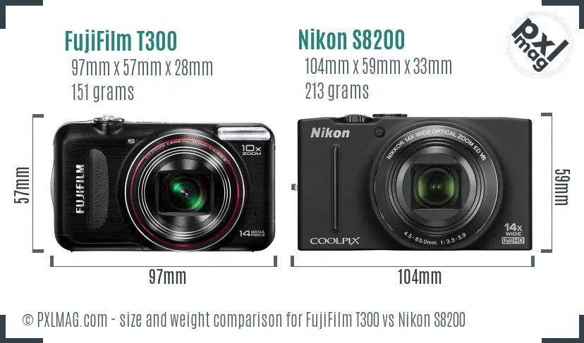 FujiFilm T300 vs Nikon S8200 size comparison FujiFilm T300 vs Nikon S8200 size comparison