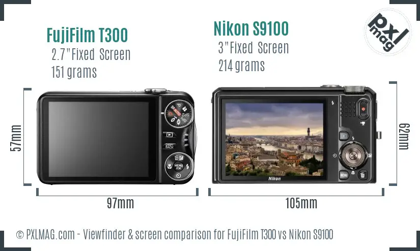 FujiFilm T300 vs Nikon S9100 Screen and Viewfinder comparison