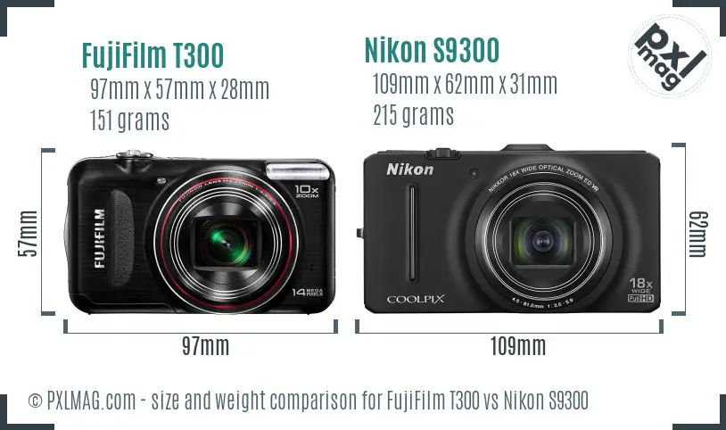FujiFilm T300 vs Nikon S9300 size comparison FujiFilm T300 vs Nikon S9300 size comparison