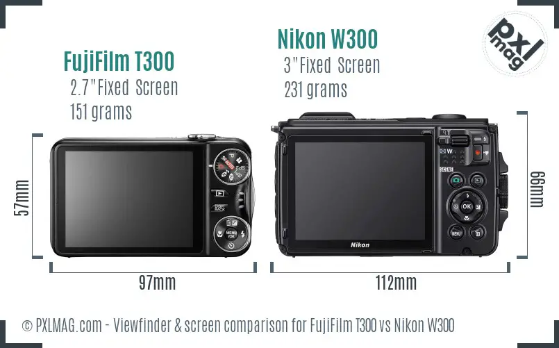 FujiFilm T300 vs Nikon W300 Screen and Viewfinder comparison