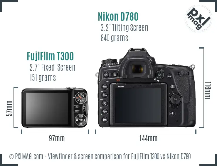 FujiFilm T300 vs Nikon D780 Screen and Viewfinder comparison
