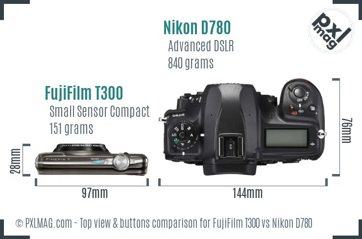 FujiFilm T300 vs Nikon D780 top view buttons comparison