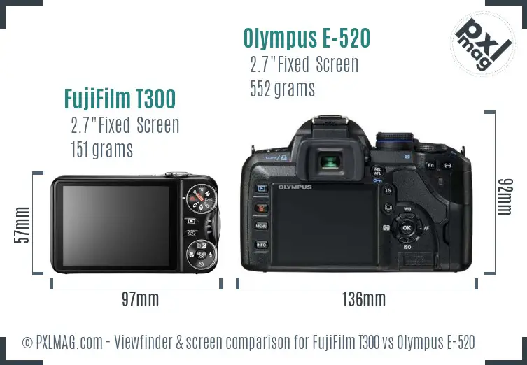 FujiFilm T300 vs Olympus E-520 Screen and Viewfinder comparison