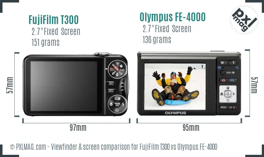 FujiFilm T300 vs Olympus FE-4000 Screen and Viewfinder comparison