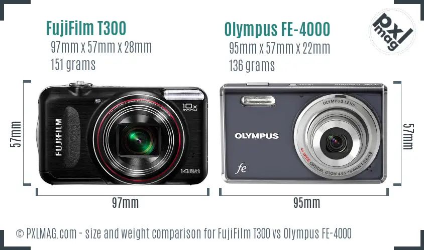 FujiFilm T300 vs Olympus FE-4000 size comparison
