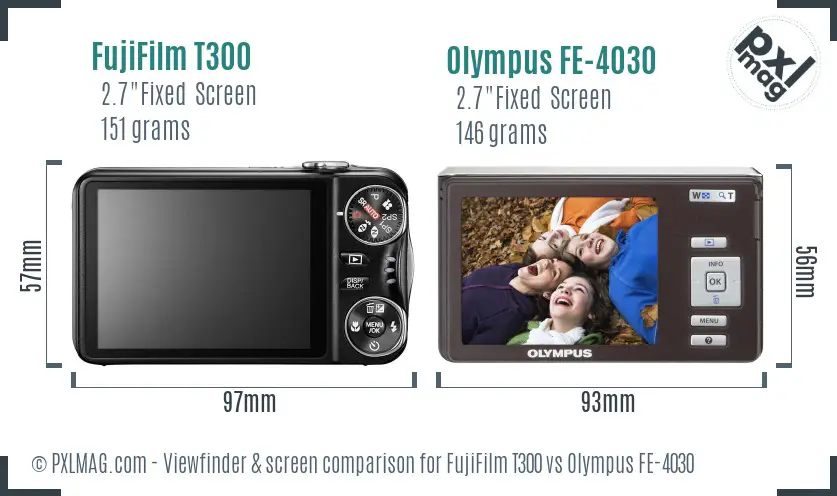 FujiFilm T300 vs Olympus FE-4030 Screen and Viewfinder comparison