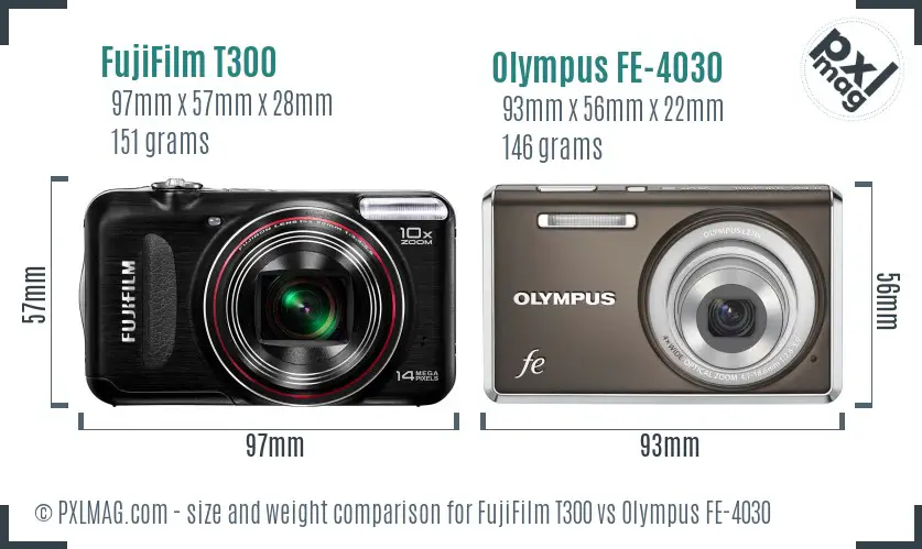 FujiFilm T300 vs Olympus FE-4030 size comparison
