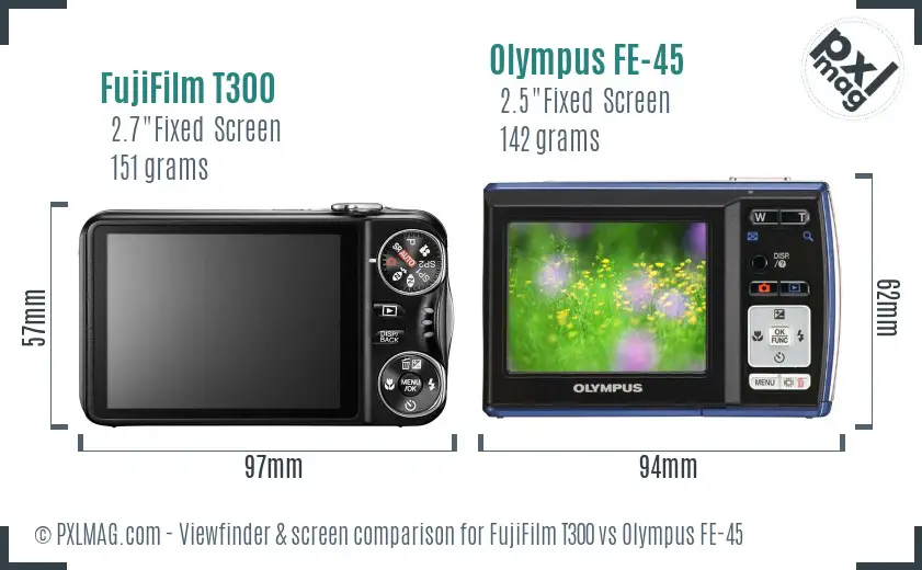 FujiFilm T300 vs Olympus FE-45 Screen and Viewfinder comparison