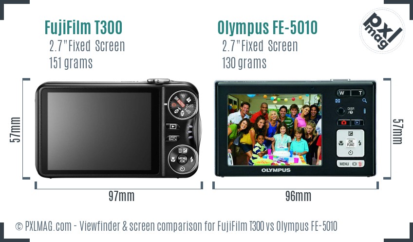 FujiFilm T300 vs Olympus FE-5010 Screen and Viewfinder comparison
