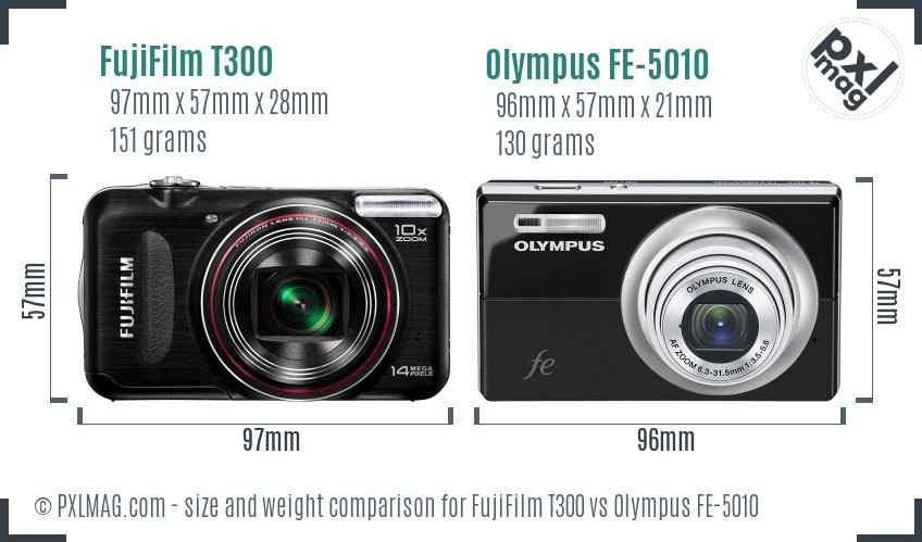 FujiFilm T300 vs Olympus FE-5010 size comparison FujiFilm T300 vs Olympus FE-5010 size comparison