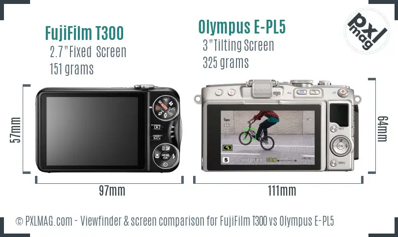 FujiFilm T300 vs Olympus E-PL5 Screen and Viewfinder comparison