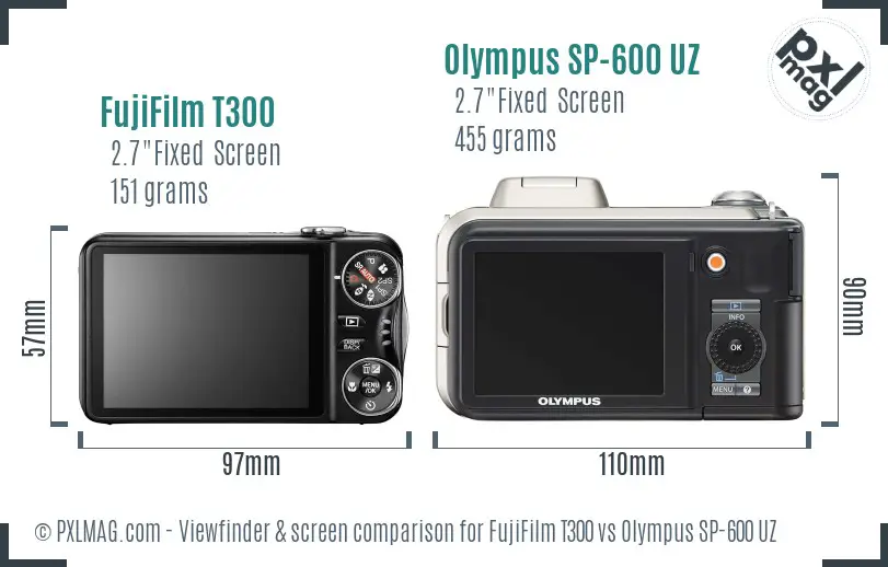 FujiFilm T300 vs Olympus SP-600 UZ Screen and Viewfinder comparison