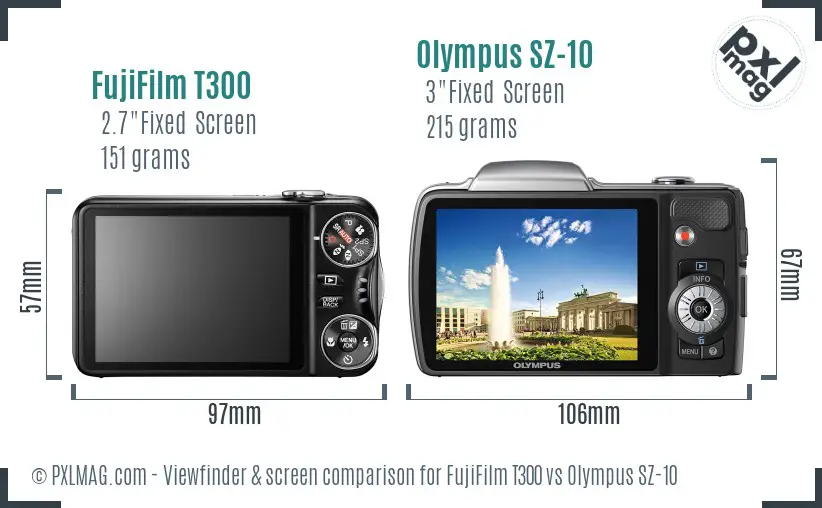 FujiFilm T300 vs Olympus SZ-10 Screen and Viewfinder comparison
