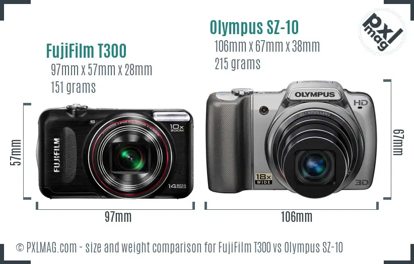 FujiFilm T300 vs Olympus SZ-10 size comparison