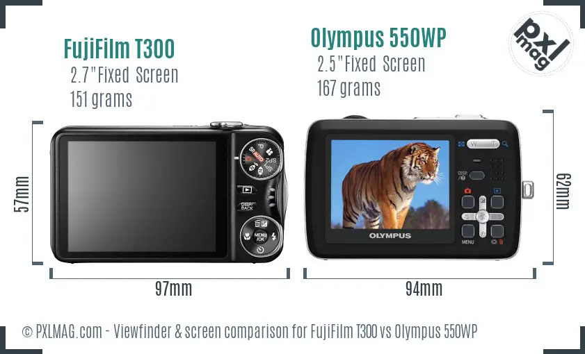 FujiFilm T300 vs Olympus 550WP Screen and Viewfinder comparison