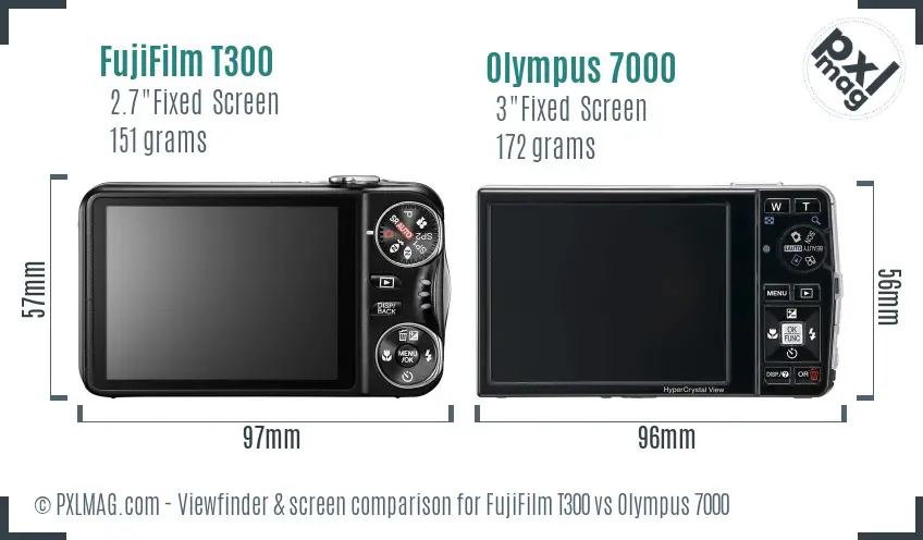 FujiFilm T300 vs Olympus 7000 Screen and Viewfinder comparison