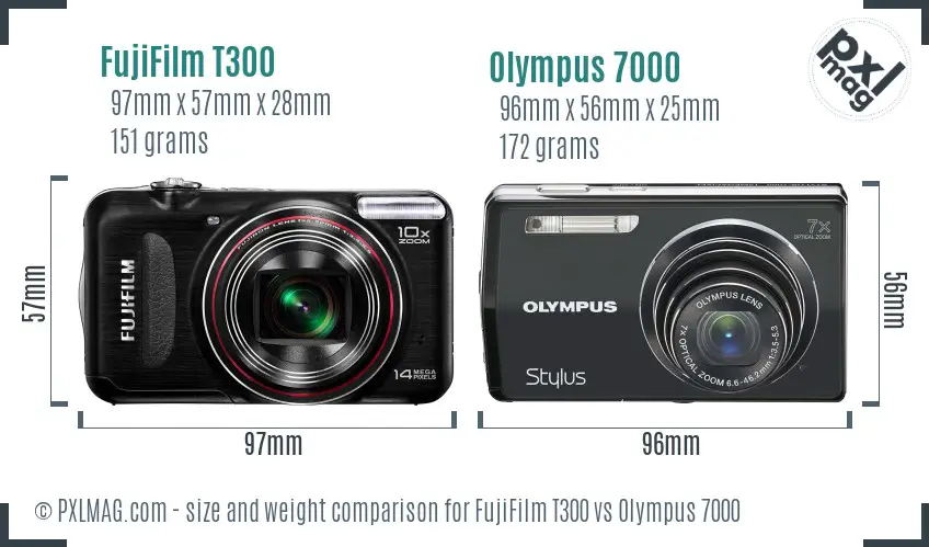 FujiFilm T300 vs Olympus 7000 size comparison