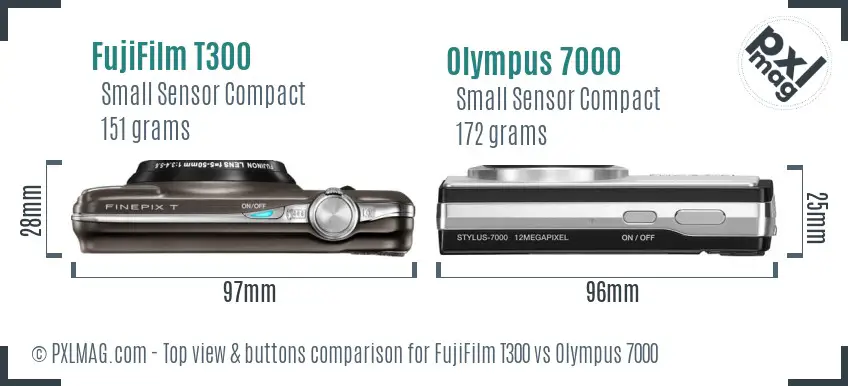FujiFilm T300 vs Olympus 7000 top view buttons comparison