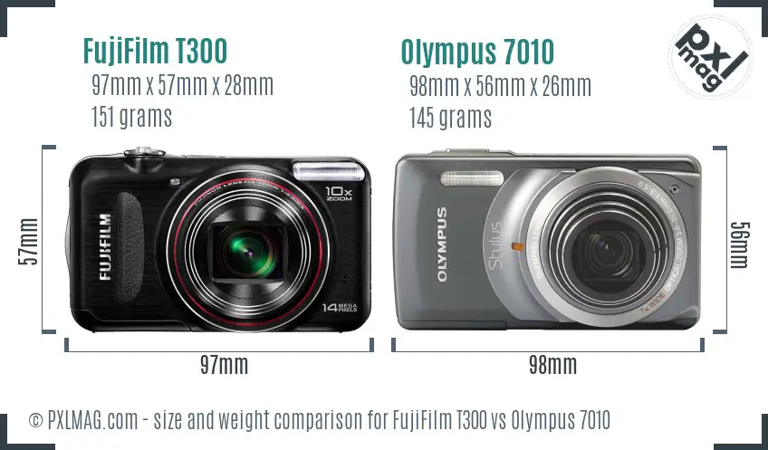 FujiFilm T300 vs Olympus 7010 size comparison FujiFilm T300 vs Olympus 7010 size comparison