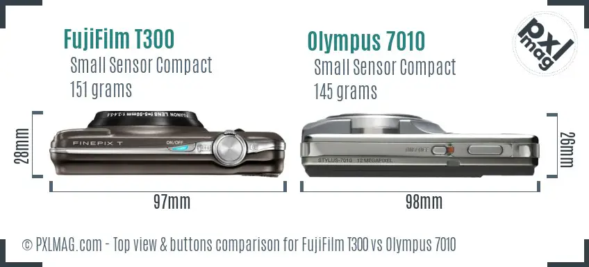 FujiFilm T300 vs Olympus 7010 top view buttons comparison FujiFilm T300 vs Olympus 7010 top view buttons comparison