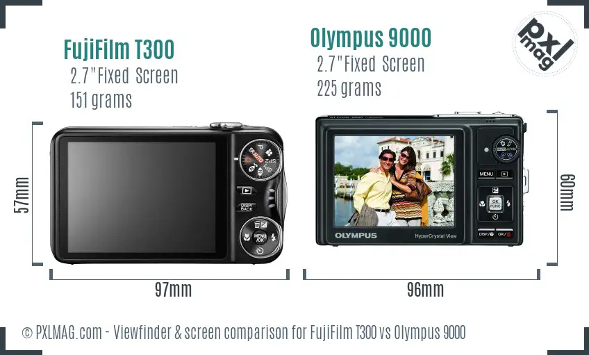 FujiFilm T300 vs Olympus 9000 Screen and Viewfinder comparison