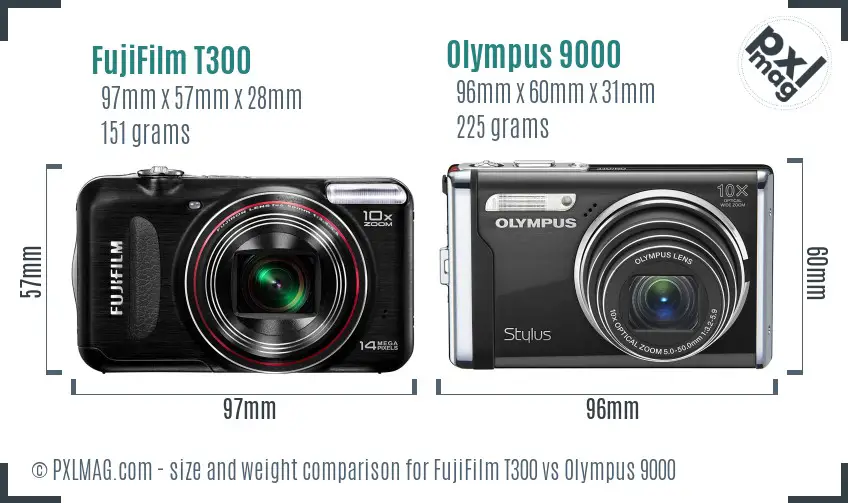 FujiFilm T300 vs Olympus 9000 size comparison