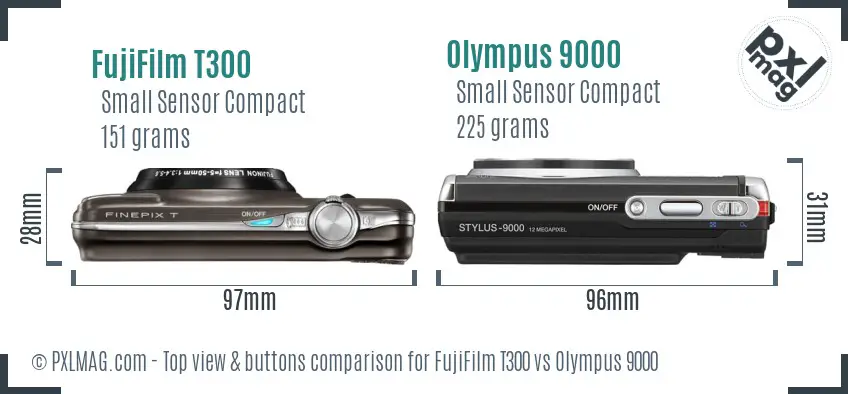 FujiFilm T300 vs Olympus 9000 top view buttons comparison