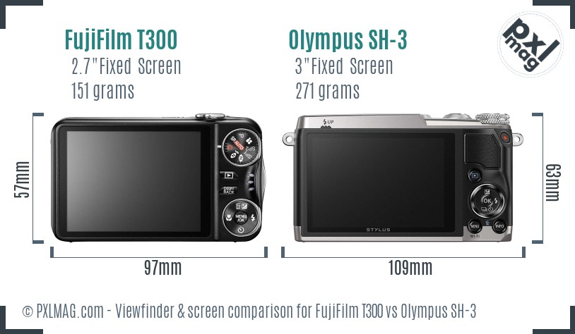 FujiFilm T300 vs Olympus SH-3 Screen and Viewfinder comparison