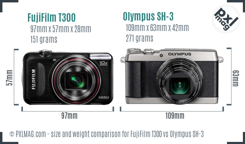 FujiFilm T300 vs Olympus SH-3 size comparison