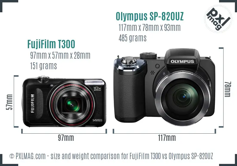 FujiFilm T300 vs Olympus SP-820UZ size comparison