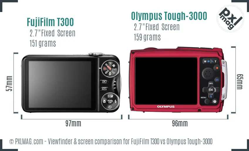FujiFilm T300 vs Olympus Tough-3000 Screen and Viewfinder comparison