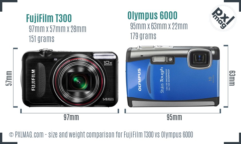 FujiFilm T300 vs Olympus 6000 size comparison FujiFilm T300 vs Olympus 6000 size comparison