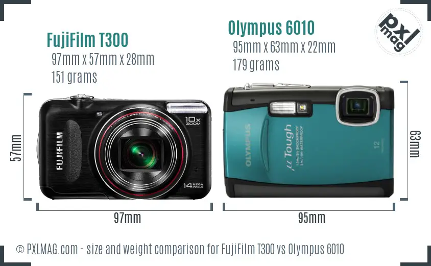 FujiFilm T300 vs Olympus 6010 size comparison