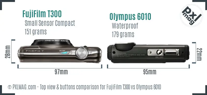 FujiFilm T300 vs Olympus 6010 top view buttons comparison