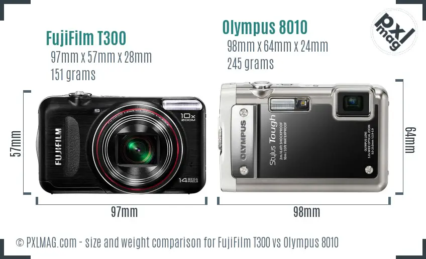 FujiFilm T300 vs Olympus 8010 size comparison FujiFilm T300 vs Olympus 8010 size comparison