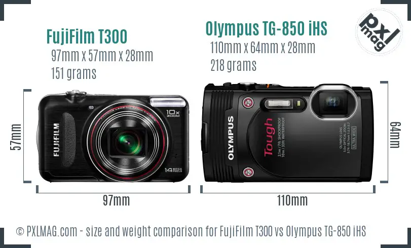 FujiFilm T300 vs Olympus TG-850 iHS size comparison FujiFilm T300 vs Olympus TG-850 iHS size comparison