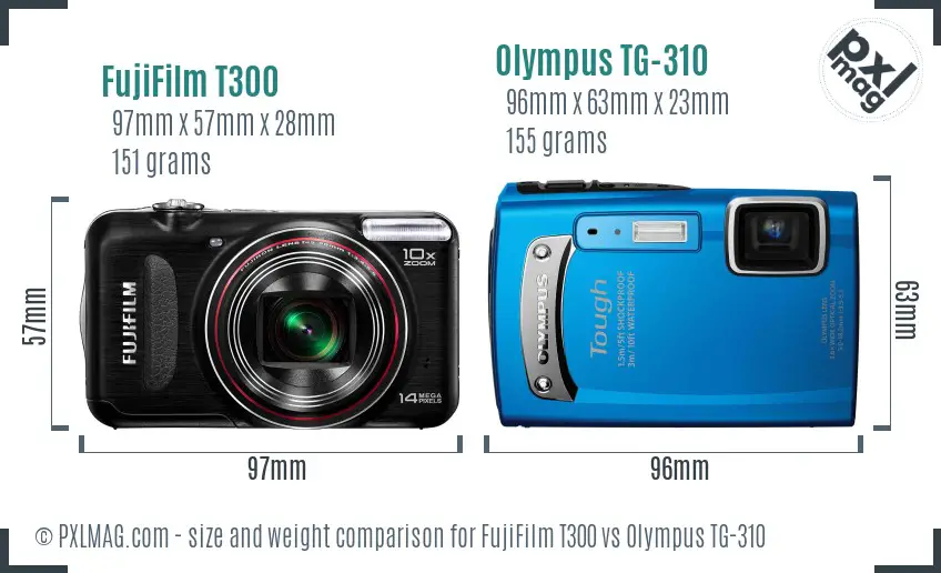 FujiFilm T300 vs Olympus TG-310 size comparison