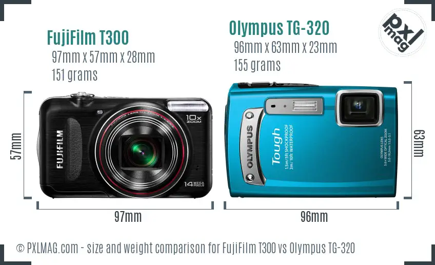 FujiFilm T300 vs Olympus TG-320 size comparison