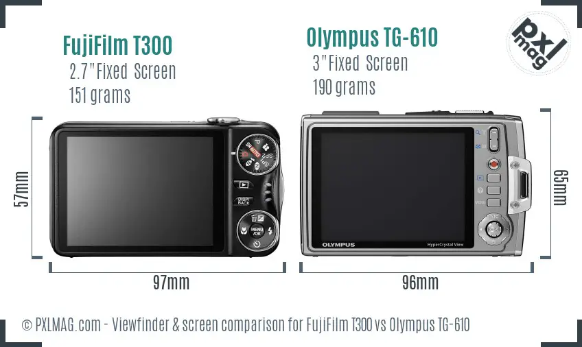 FujiFilm T300 vs Olympus TG-610 Screen and Viewfinder comparison