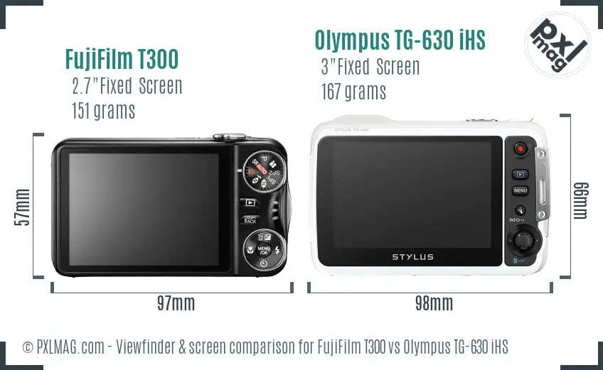 FujiFilm T300 vs Olympus TG-630 iHS Screen and Viewfinder comparison
