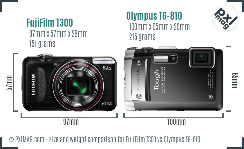 FujiFilm T300 vs Olympus TG-810 size comparison FujiFilm T300 vs Olympus TG-810 size comparison