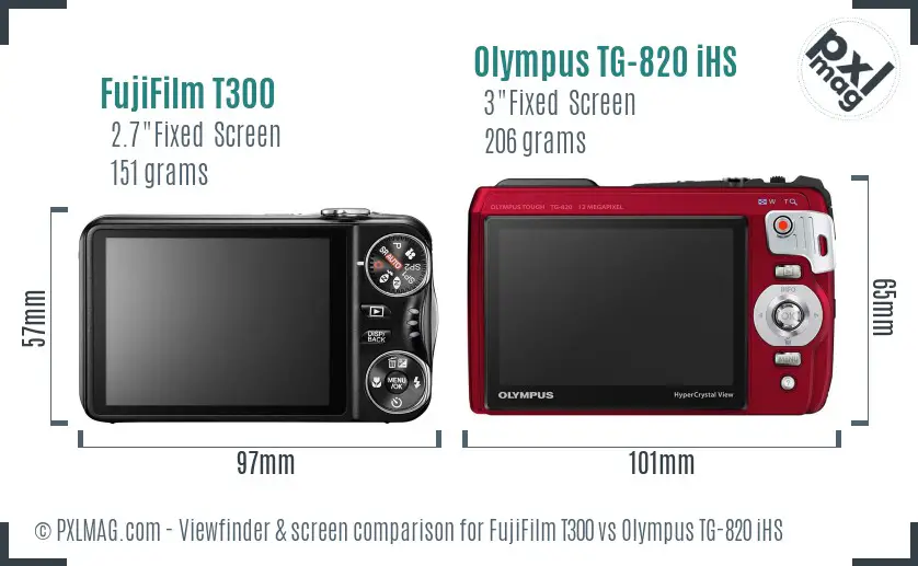 FujiFilm T300 vs Olympus TG-820 iHS Screen and Viewfinder comparison