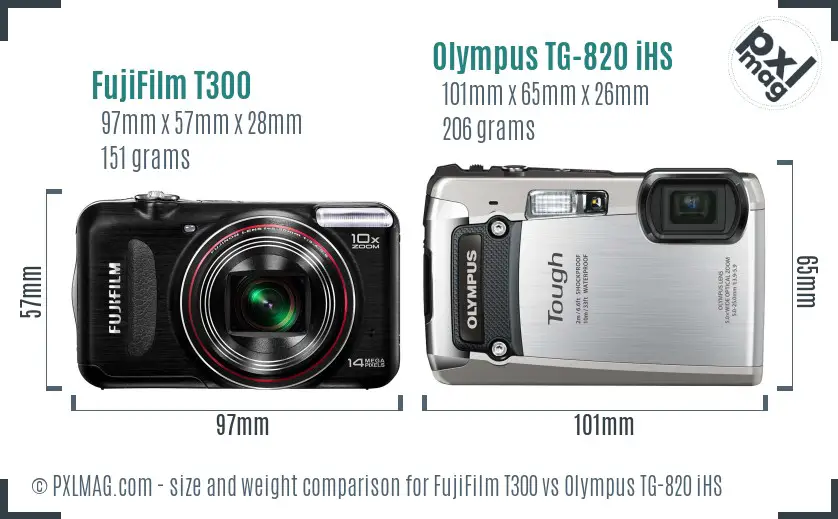 FujiFilm T300 vs Olympus TG-820 iHS size comparison