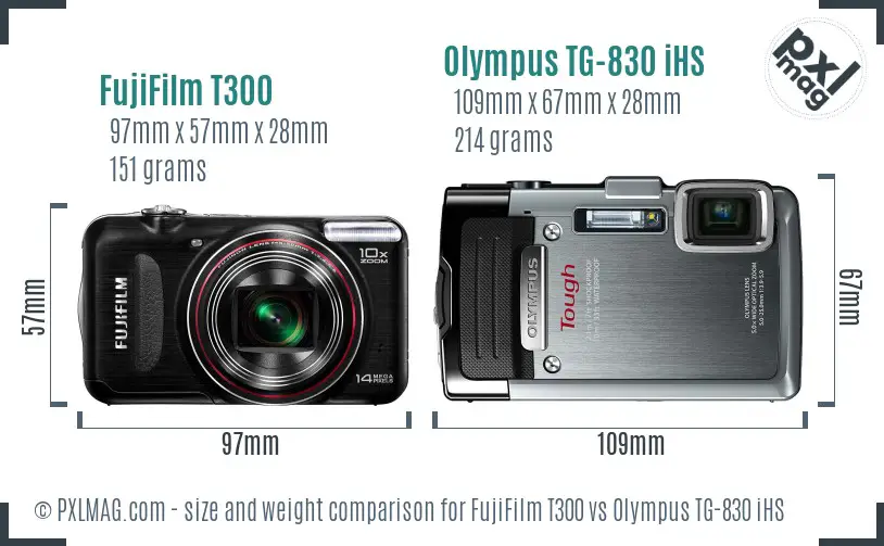FujiFilm T300 vs Olympus TG-830 iHS size comparison FujiFilm T300 vs Olympus TG-830 iHS size comparison