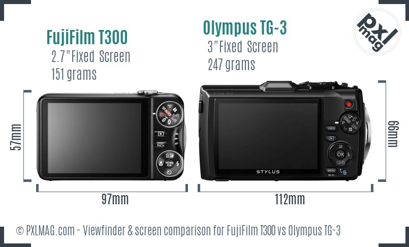 FujiFilm T300 vs Olympus TG-3 Screen and Viewfinder comparison