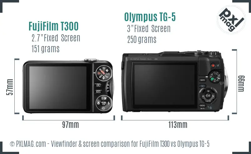 FujiFilm T300 vs Olympus TG-5 Screen and Viewfinder comparison