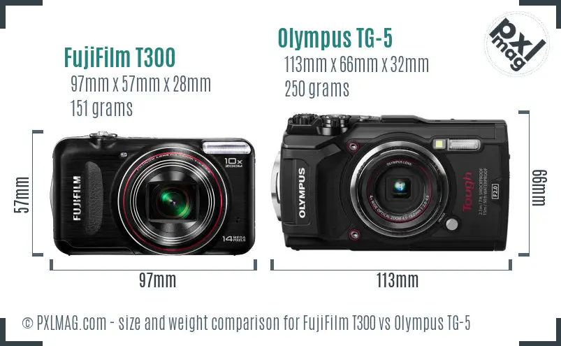 FujiFilm T300 vs Olympus TG-5 size comparison