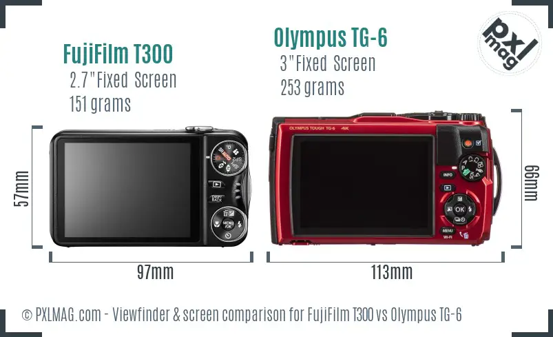 FujiFilm T300 vs Olympus TG-6 Screen and Viewfinder comparison