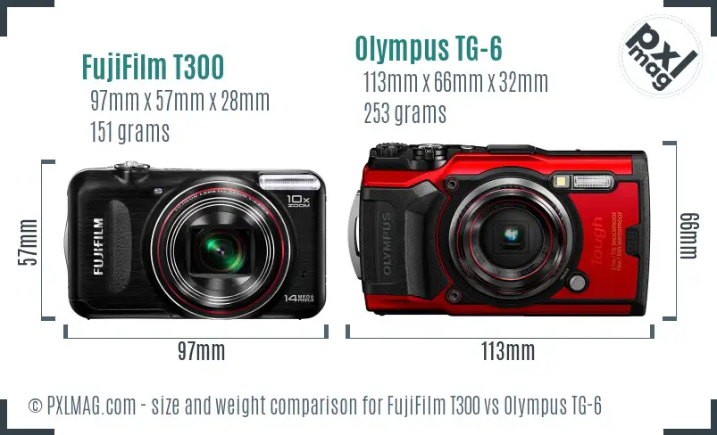 FujiFilm T300 vs Olympus TG-6 size comparison