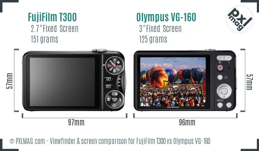 FujiFilm T300 vs Olympus VG-160 Screen and Viewfinder comparison